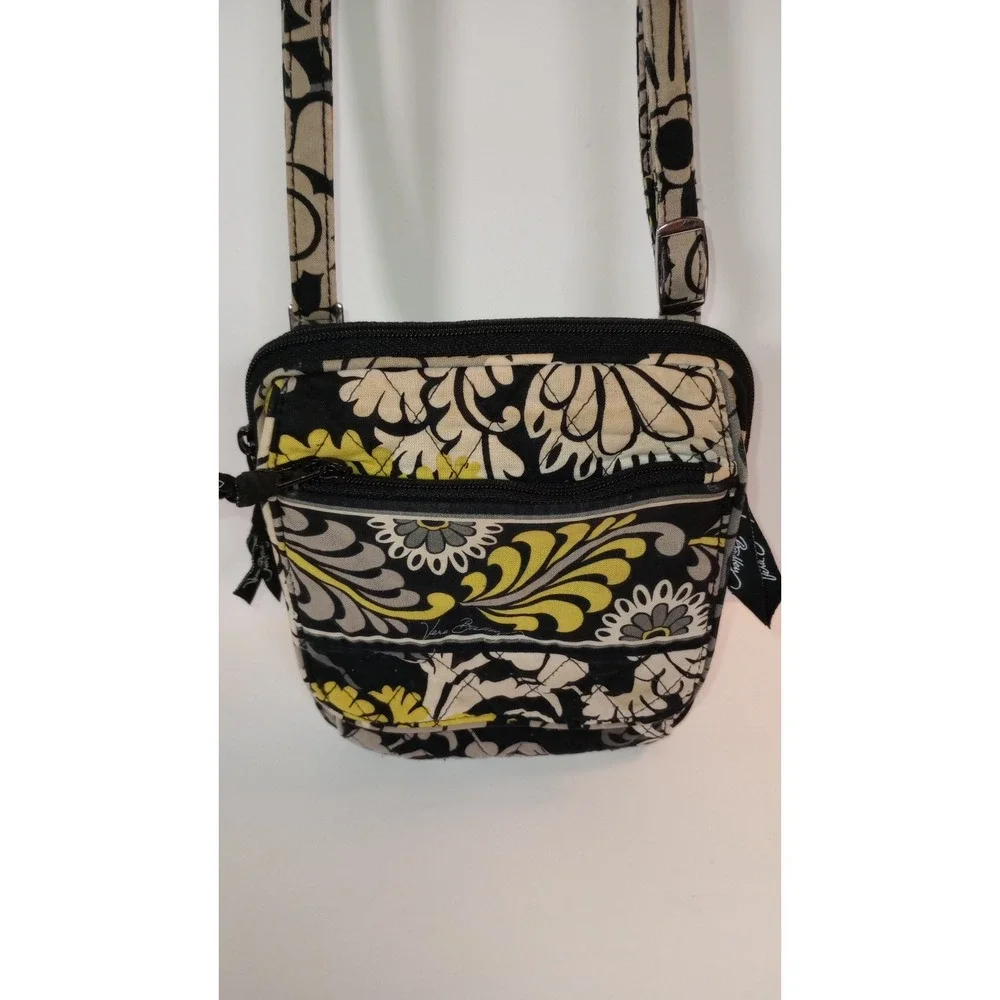 Vera Bradley Mini Hipster Crossbody Bag Baroque Quilted Cotton Yellow Black